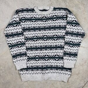Vintage Fair Isle Sweater Women's XL Crew Neck Long Sleeve Knit Pullover